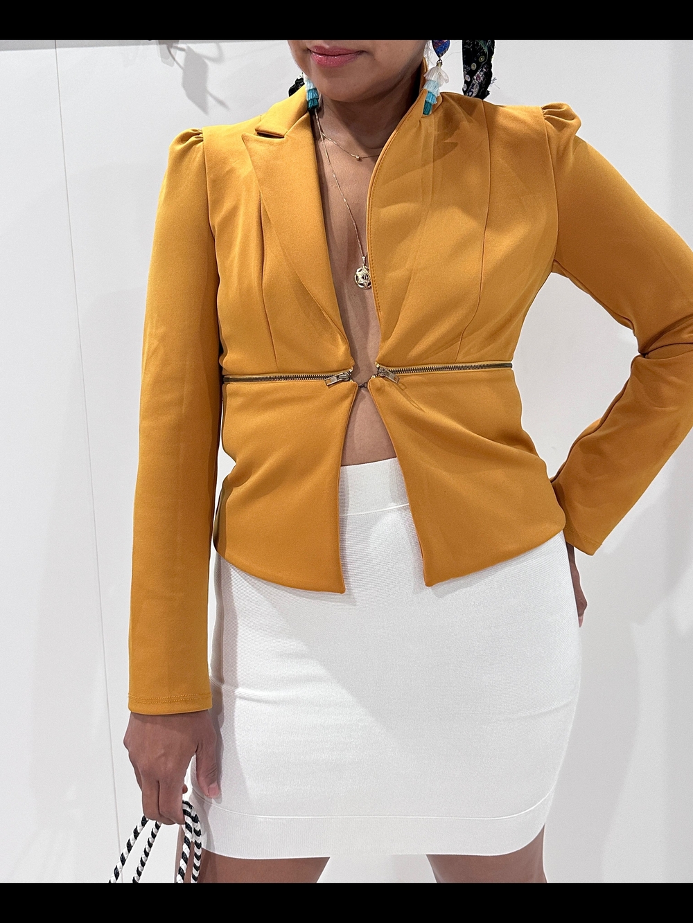 Green Envelope Casual Couture Blazer S Navy Mustard Zippered Boss Babe Jacket